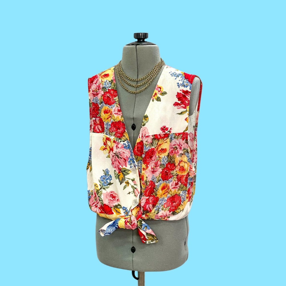 Sheer Floral Tank / Vintage Floral Tank / Button Up Tank / Colorful Floral Tank